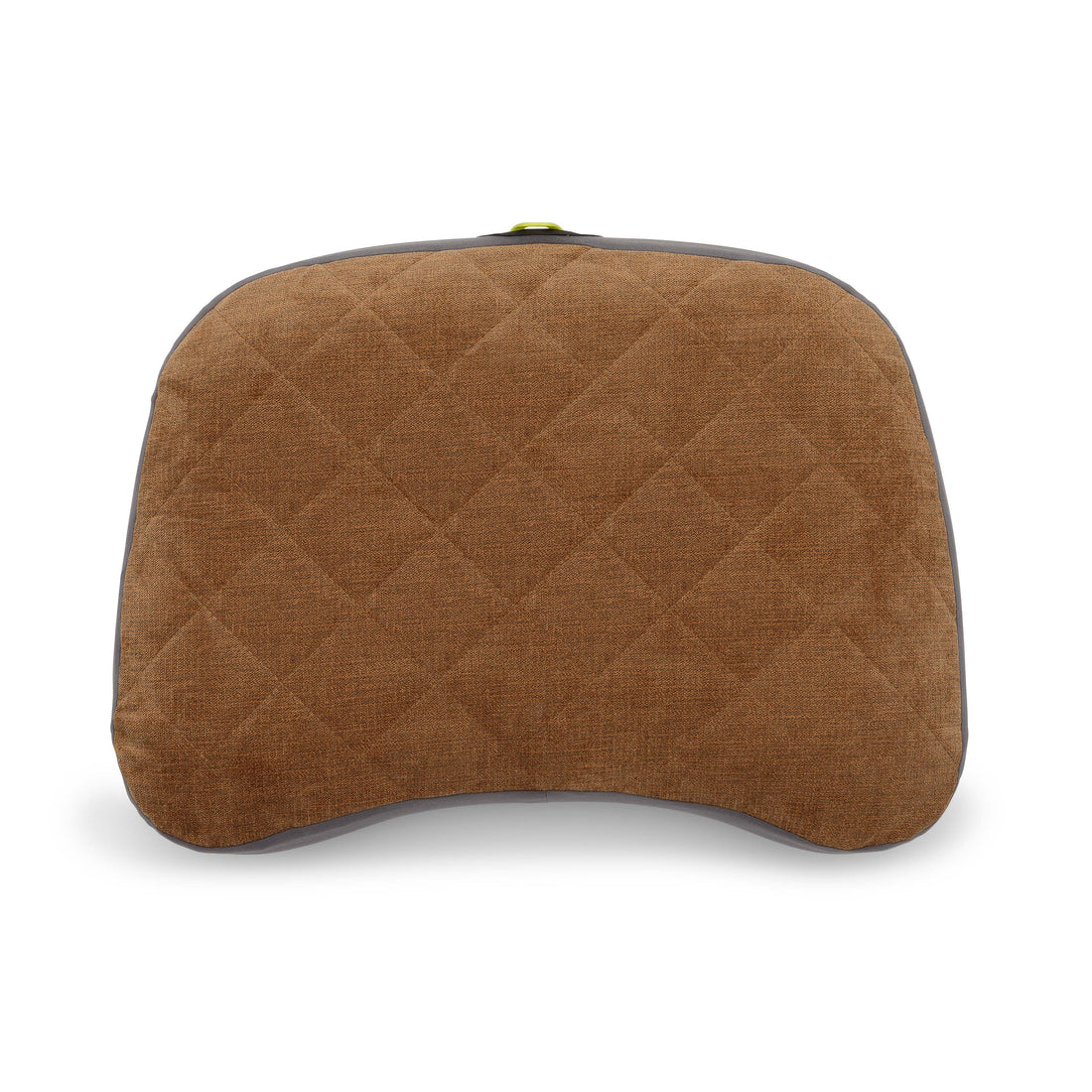 Brown quilted top layer of pillow on white background