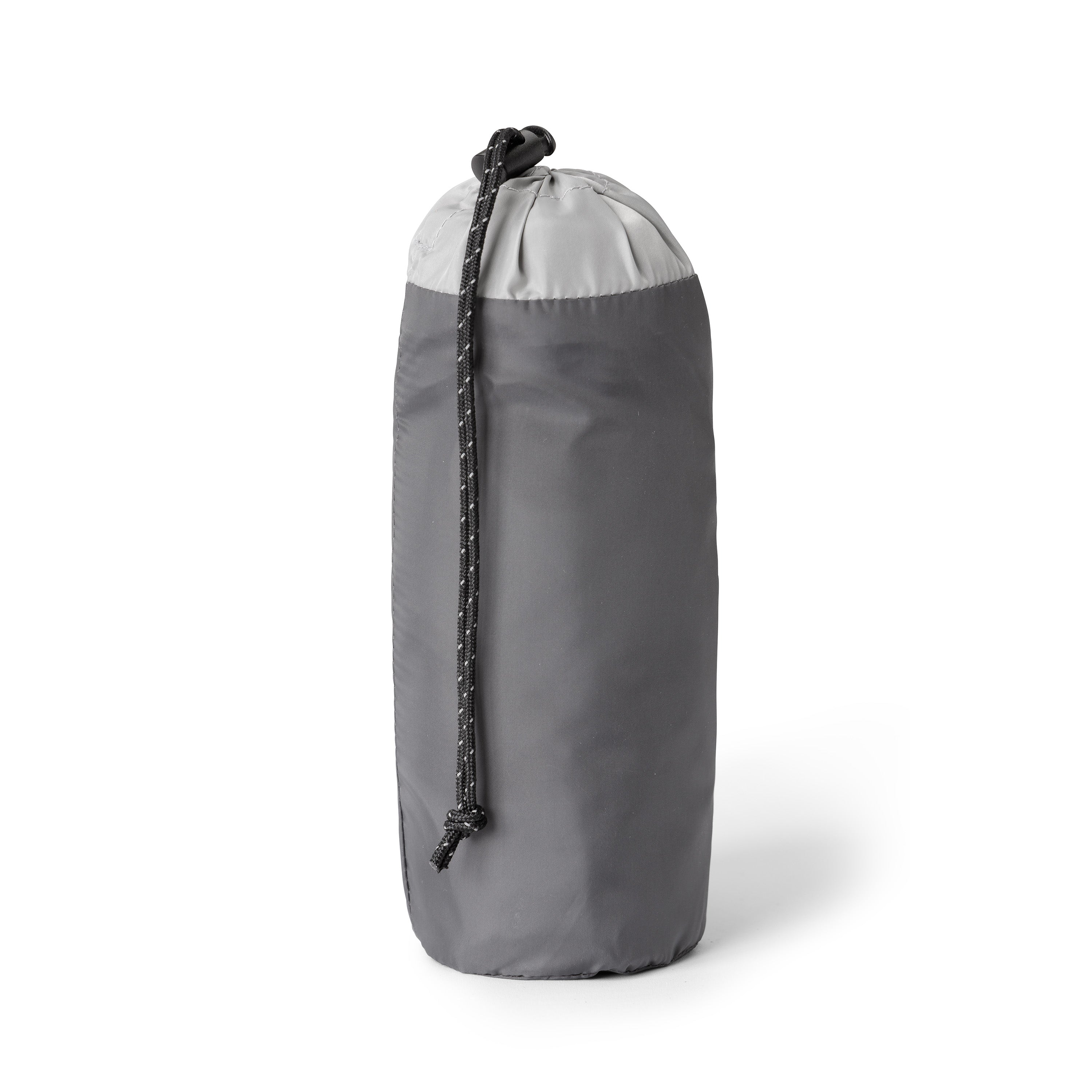 Gray carry bag with drawstring closure on white background