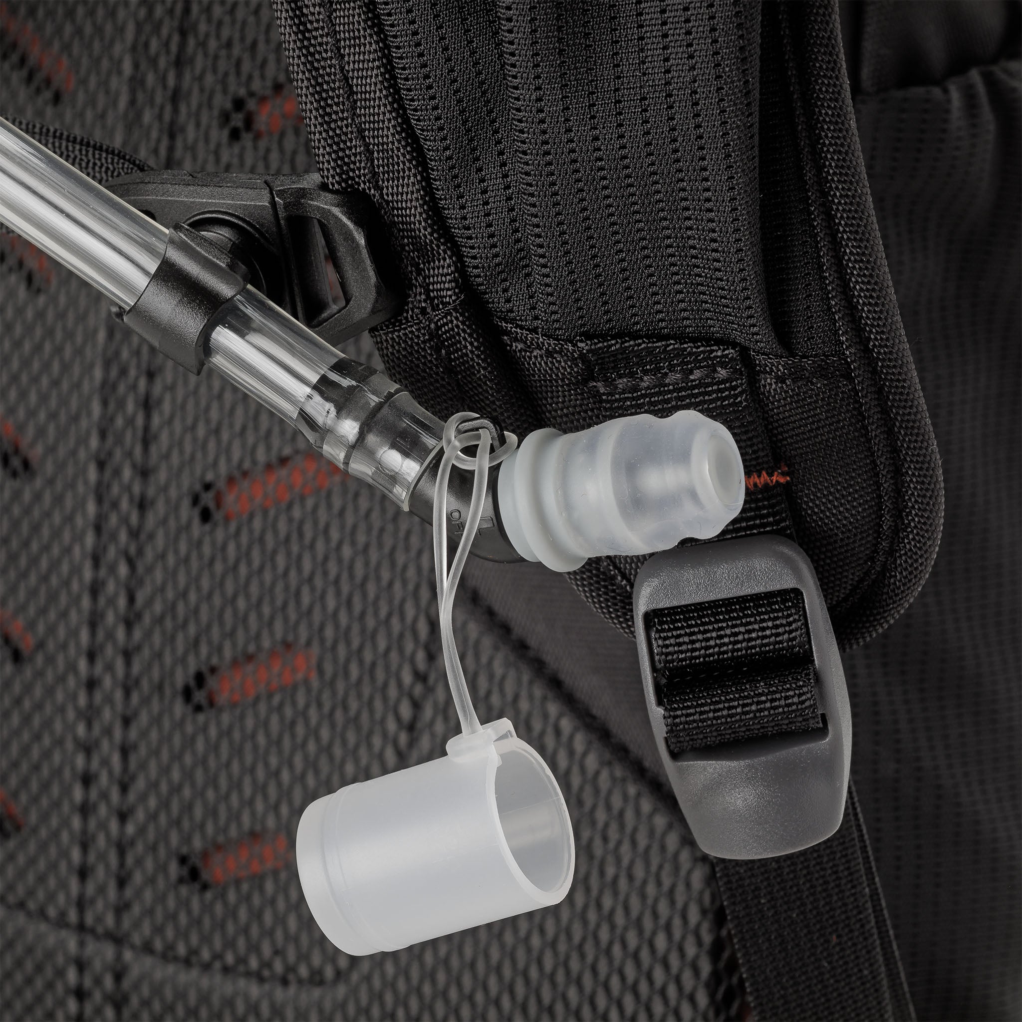 Close up of clear nozzle from hydration pack