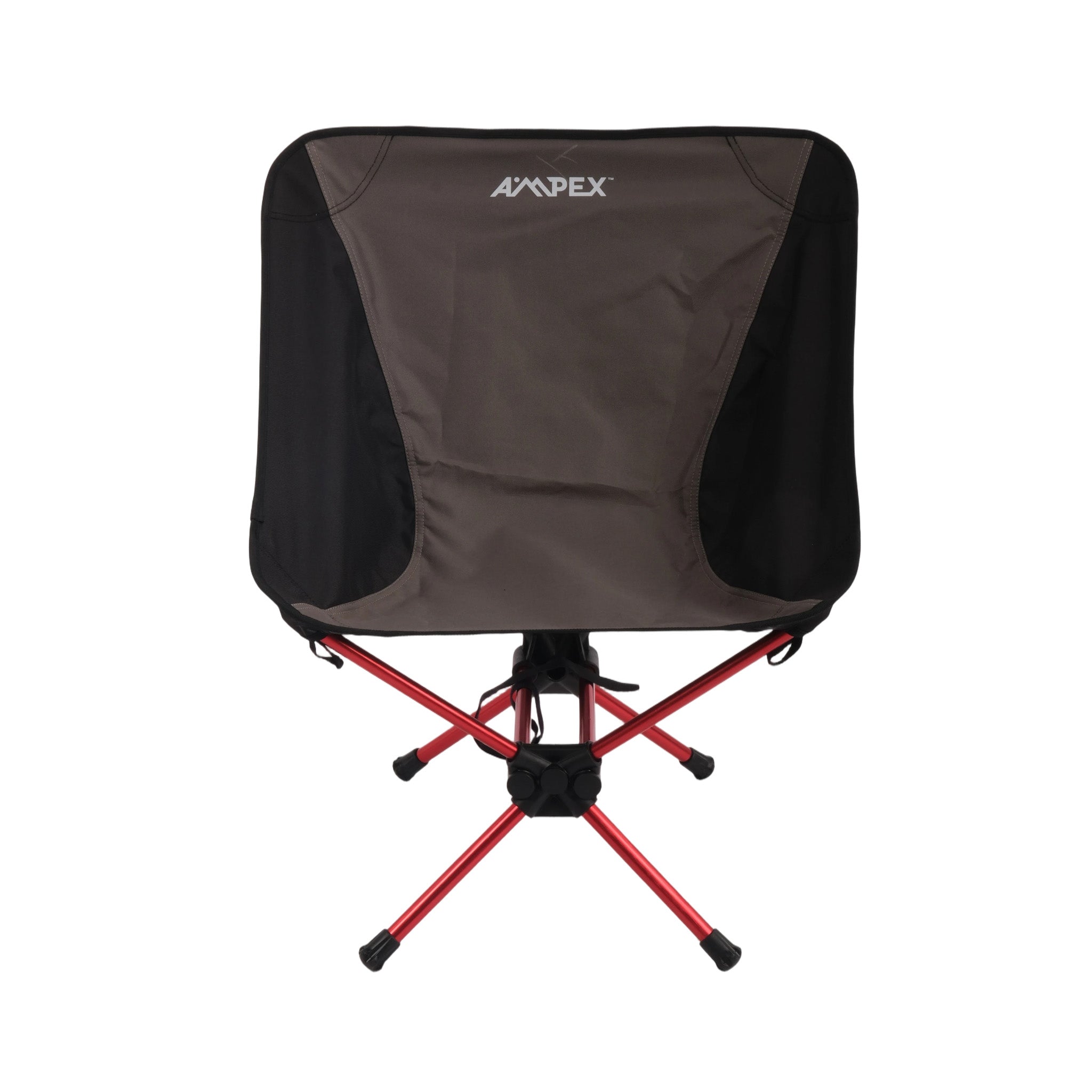 Camping chair with red legs and black seat and backrest on a white background