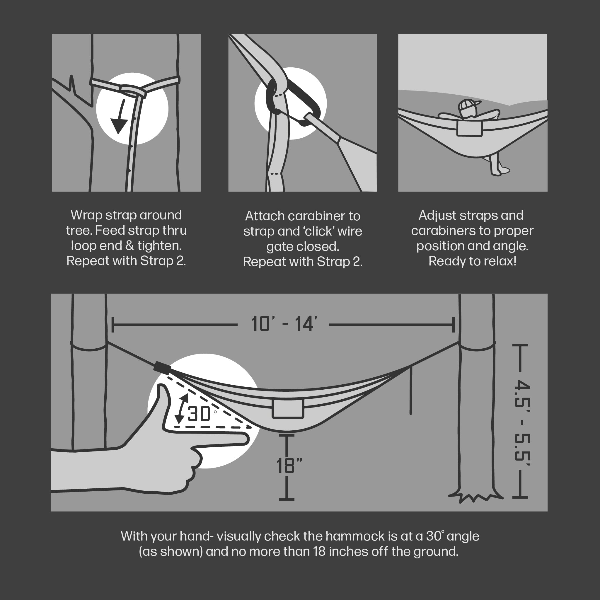 Instructional diagram explaining how to set up hammock.