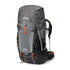 Front-facing image of a gray and black Ampex hiking backpack with orange accents and multiple compartments.