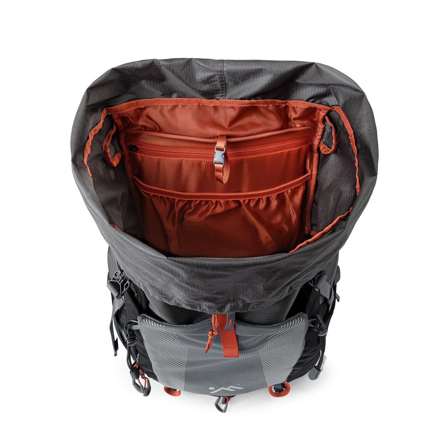 Backpack shown from the side, displaying depth and structure.