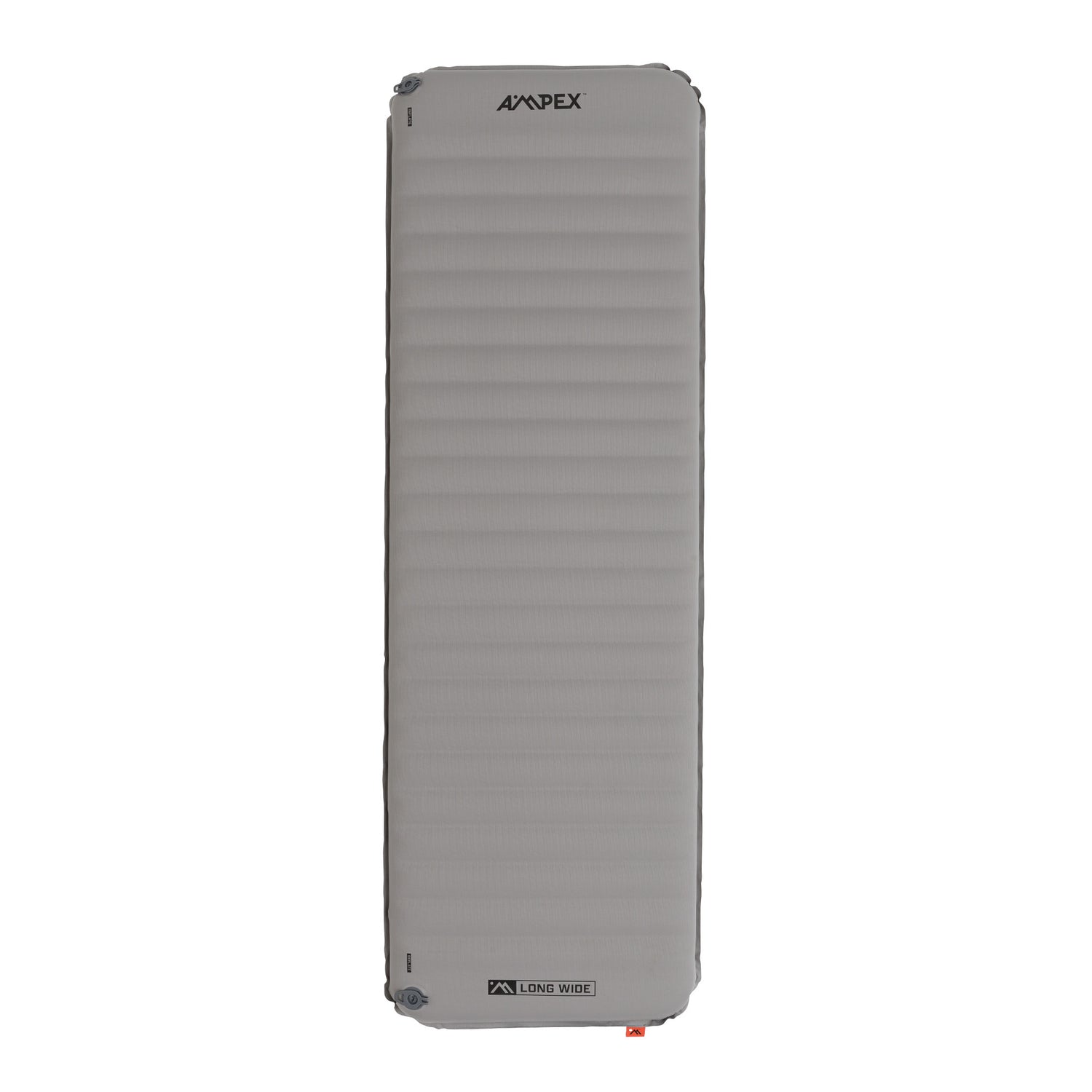 Rectangular Ampex sleeping pad in light gray, shown from above with quilted texture and rounded corners.
