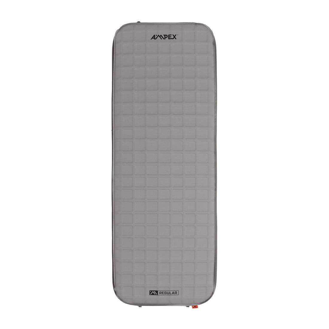 Rectangular Ampex self-inflating sleeping pad in light gray, shown from above with quilted texture and rounded corners.