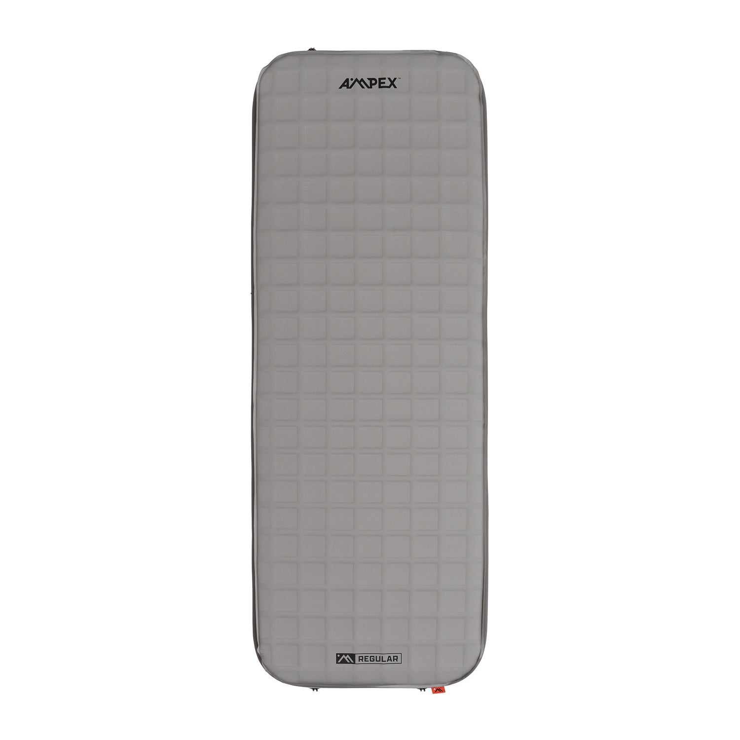 Rectangular Ampex self-inflating sleeping pad in light gray, shown from above with quilted texture and rounded corners.