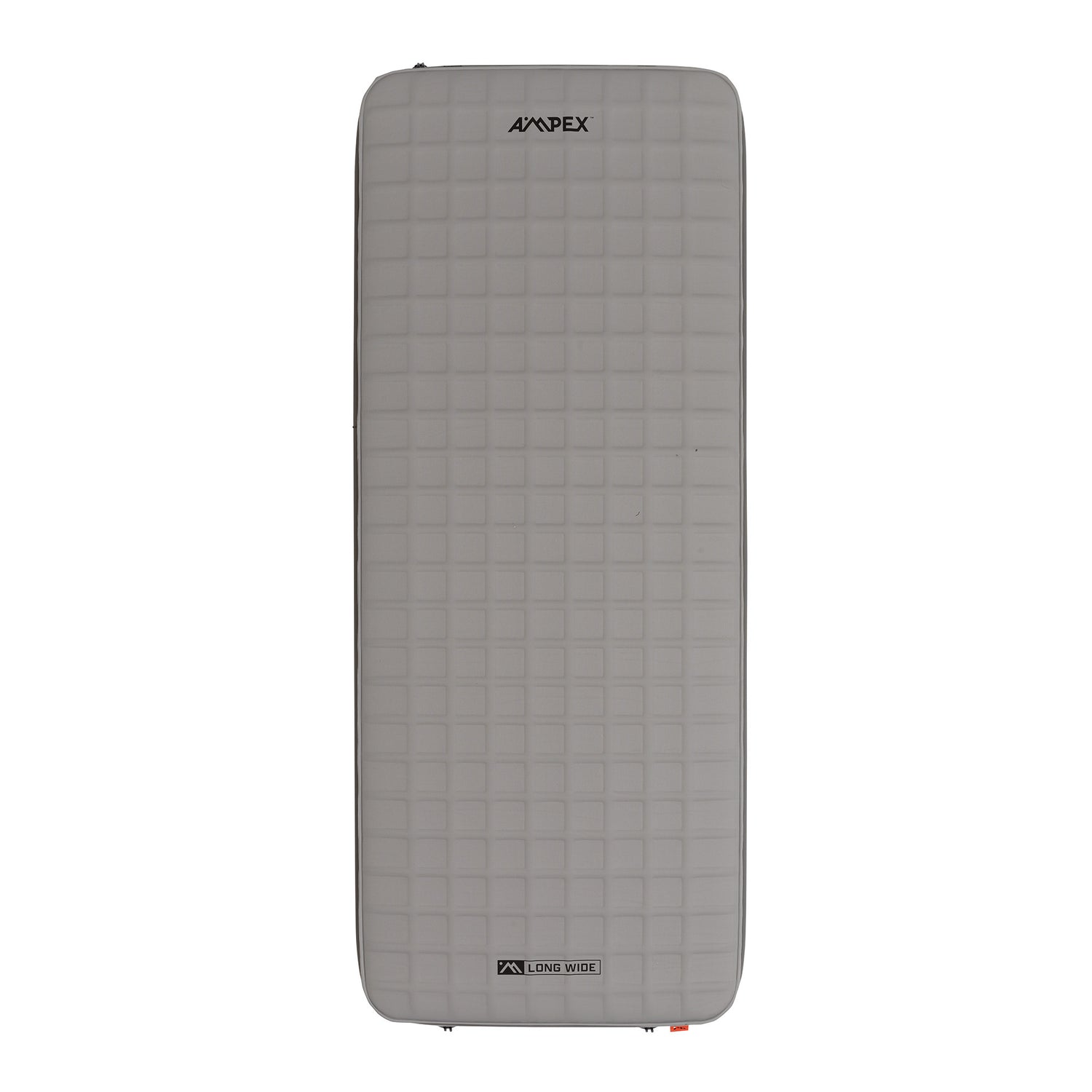 Ampex self-inflating sleeping pad in light gray, shown from above with quilted texture and rounded corners.