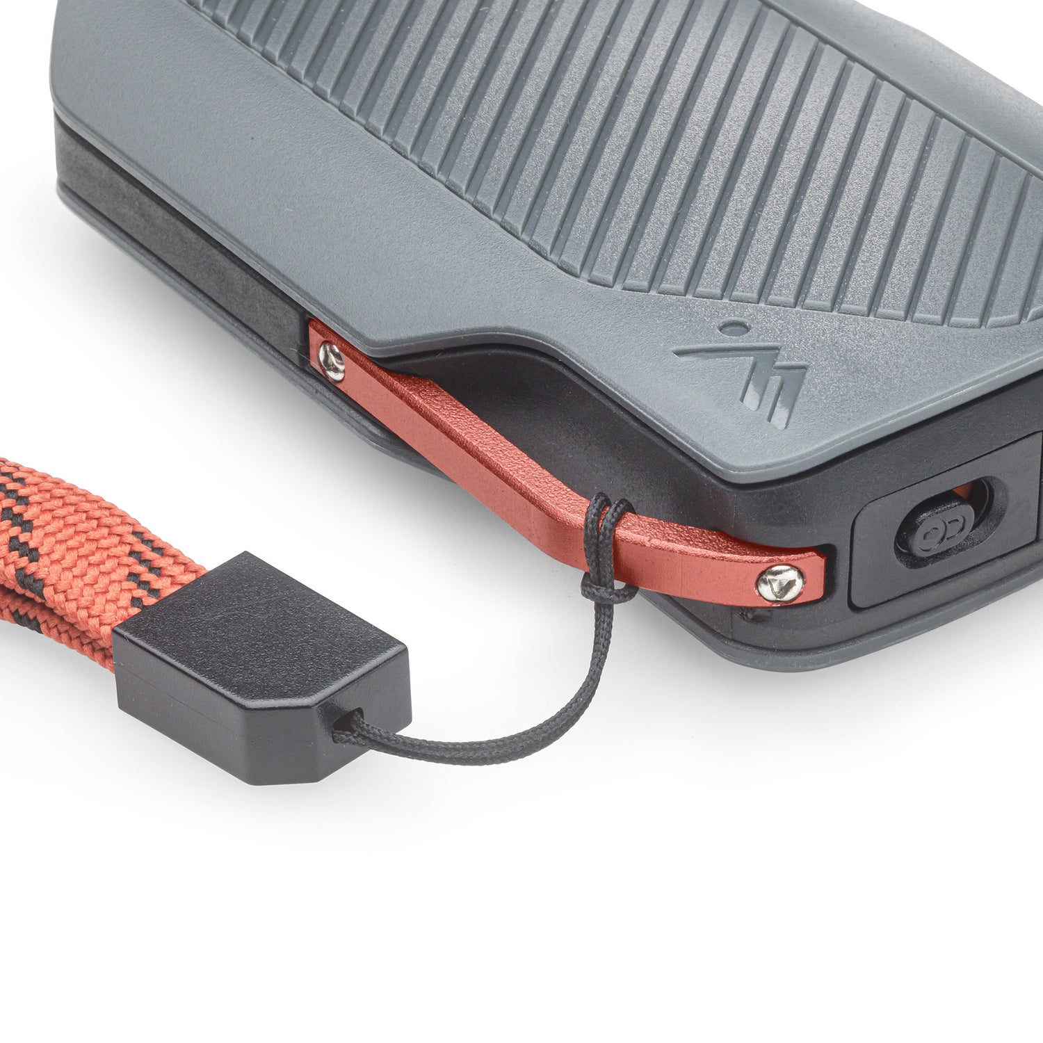 Close up picture of the 300 lumen AMPEX flashlight showing the attached wrist strap.