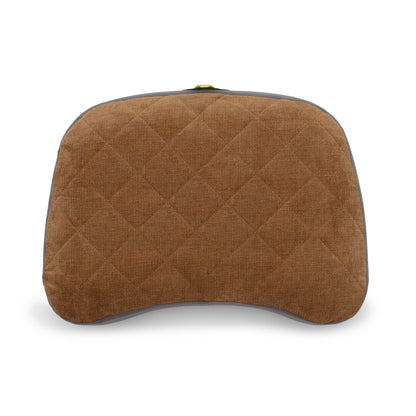 Brown quilted top layer of pillow on white background