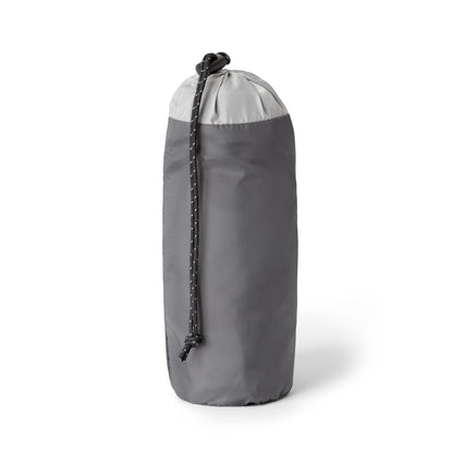 Gray carry bag with drawstring closure on white background