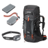 Black backpack with black headlamp, black flashlight and black power bank