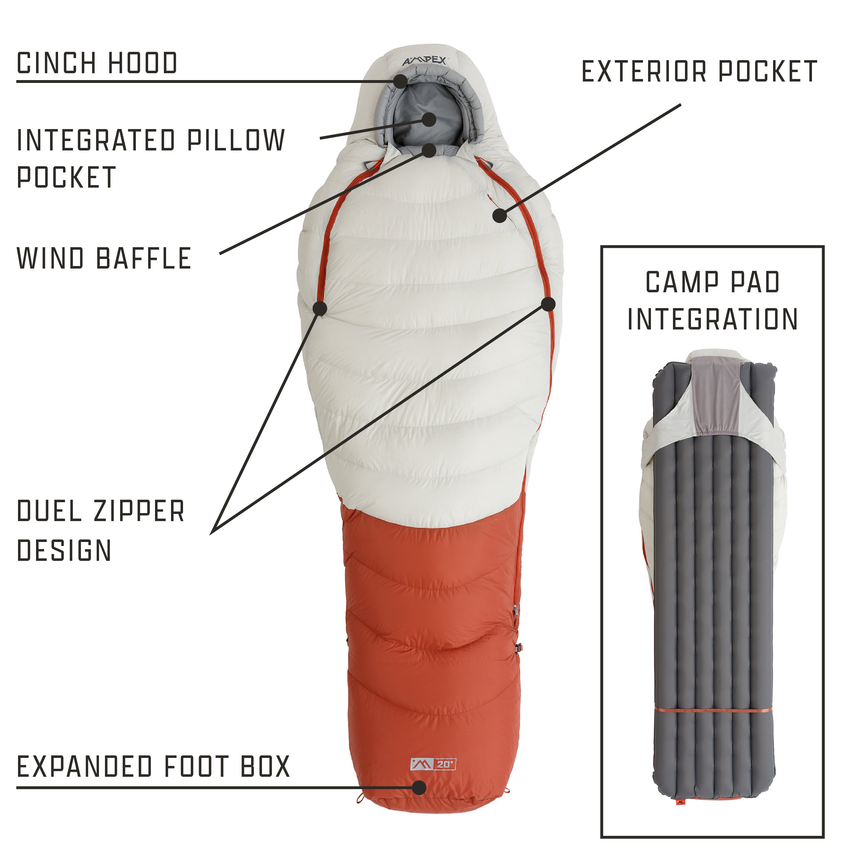 Down Sleeping Bag 20° F Mummy Shape (XL Size) – Ampex Gear