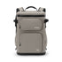 Beige backpack soft side cooler with black accents and two front pockets